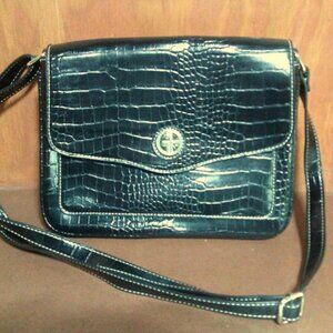 Giani Bernini Black Patent Croc Embossed Design Leather Crossbody Handbag